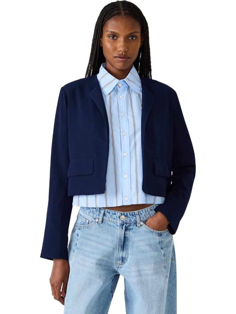 Steve Madden Women's Marine Long Sleeve Collarless Polyester Serenea Blazer